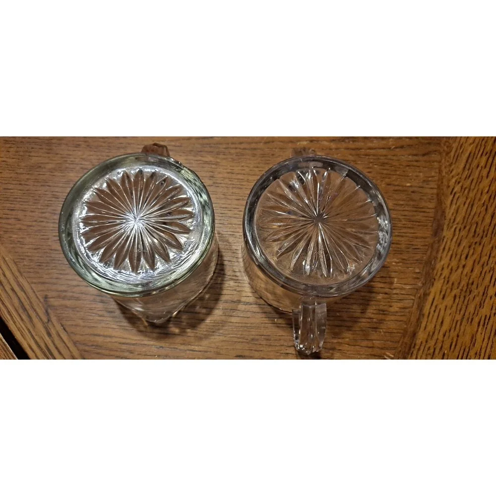 CREAMER‎ And SUGAR BOWL Vtg Heavy Glass Open Sugar 2 Handle Starburst Design ...